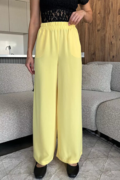 TOZLU Women's Loose Wide Leg Elastic Waist Fabric Trousers
