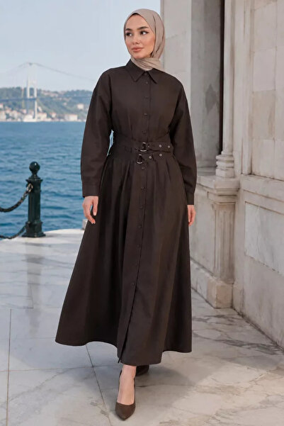 TOZLU Buttoned Belt Detailed Hijab Dress