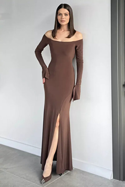 TOZLU Women's Back-Tie Lycra Evening Dress with Slit Detail