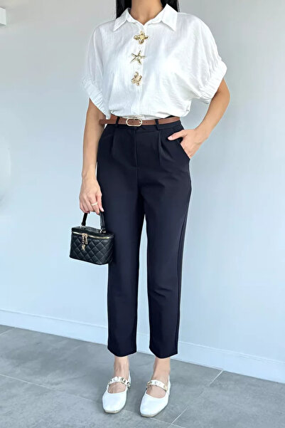 TOZLU Fabric Trousers with Waist Belt