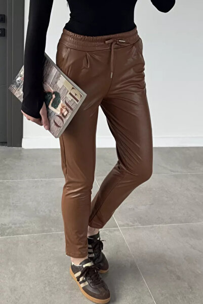 TOZLU Women's High Waist Lined Faux Leather Trousers