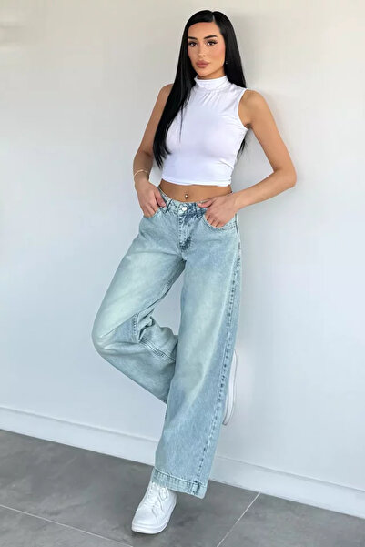TOZLU Women's Modern Style Wide Leg Washed Jean Denim Pants