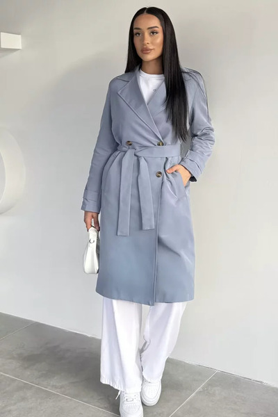 TOZLU Women's Double-Breasted Collar Trench Coat with Inner Lining and Waist ...