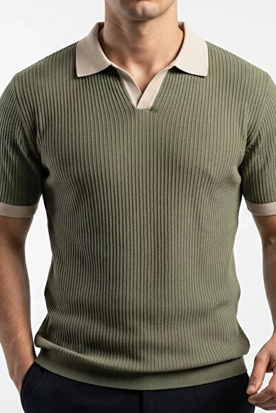 TOZLU Men's Polo Collar Patterned Knitwear T-Shirt
