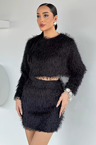 TOZLU Set dublu cu bluză crop top cu ciucuri și fustă