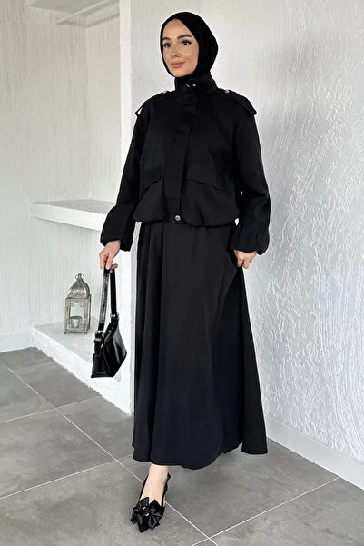 TOZLU Gülseli Lined Jacket Skirt Hijab Double Set