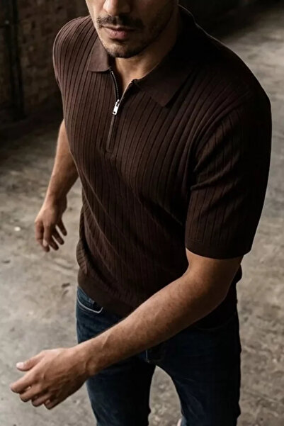 TOZLU Polo Collar Half Zipper Men's Knitwear T-Shirt