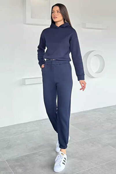 TOZLU Women's Elastic Waist Hooded Tracksuit Set