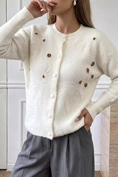 TOZLU Women's Sequin Embroidered Soft Yarn Knitwear Jacket (Available in Size...