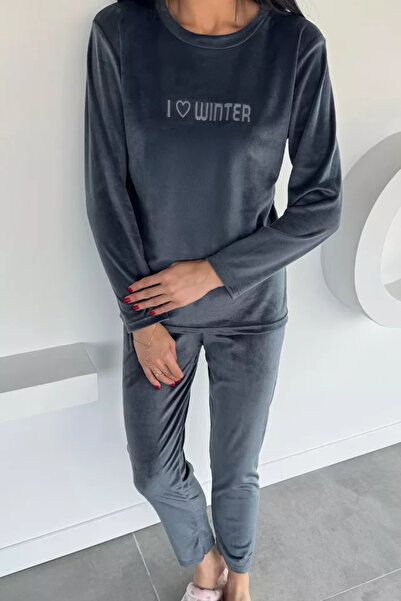 TOZLU Women's Velvet Sweat Pants Double Set