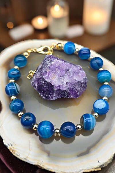 NBS Beautiful Naturel Stones Blue Agate Women's Bracelet 8 mm