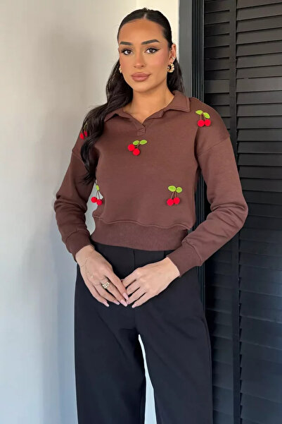 TOZLU Women's Three-Thread Embroidered Cherry Sweatshirt