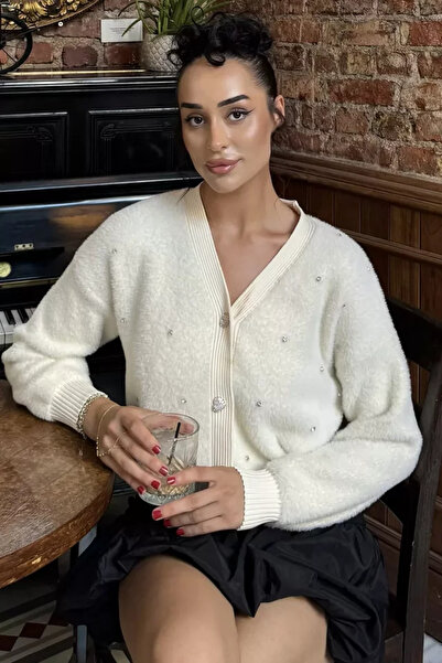 TOZLU Women's Stoned Soft Knitwear Jacket (Available in Sizes S-M-L-Xl.)