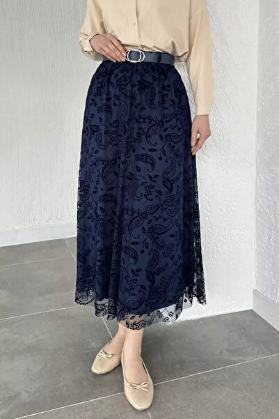 TOZLU Flock Printed Belted Hijab Skirt