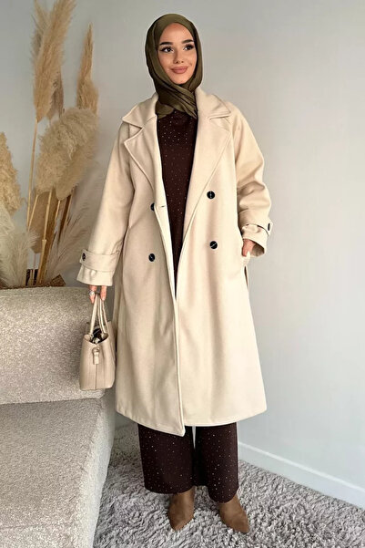 TOZLU Παλτό με αυτοσχεδιασμένο σχέδιο και ζώνη στη μέση, σε στυλ χιτζάμπ