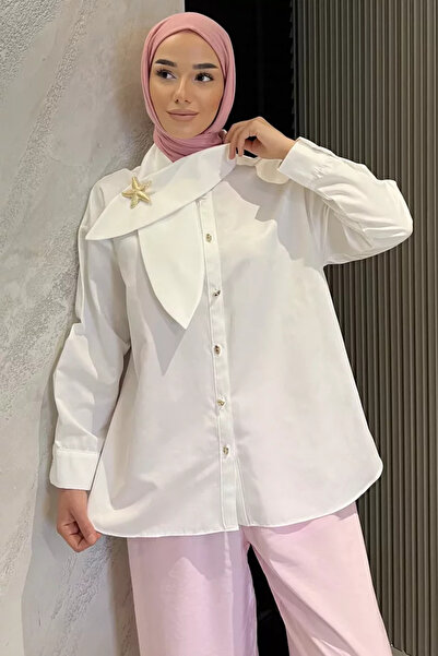 TOZLU Collar Detailed Gold Buttoned Hijab Shirt Tunic