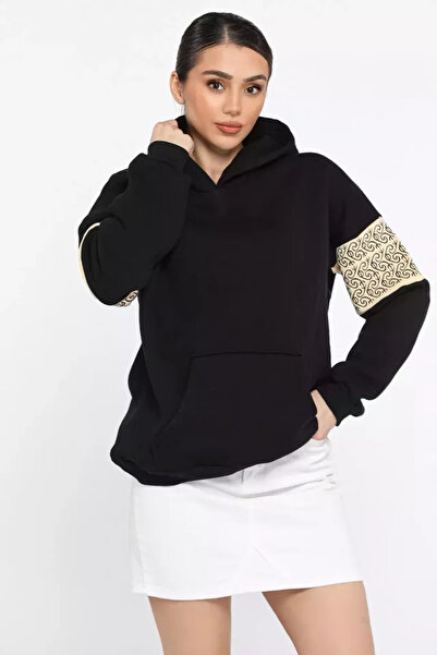 TOZLU Women's Hooded Sweatshirt with Sleeve Detail