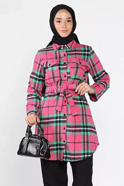 TOZLU Plaid Patterned Double Pocket Hijab Tunic