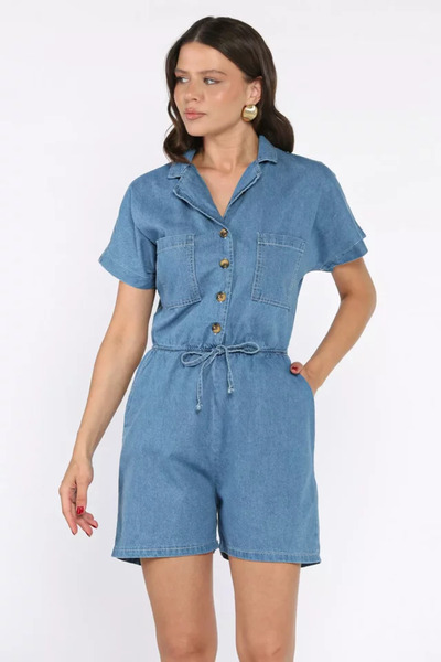 TOZLU Elastic Waist Pocketed Jean Overalls