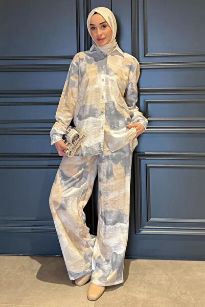 TOZLU Women's Patterned Tunic Pants Hijab Double Set