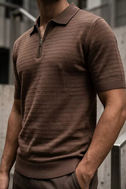 TOZLU Men's Zippered Knitwear T-Shirt