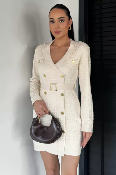 TOZLU Belted Button Detailed Knitwear Dress