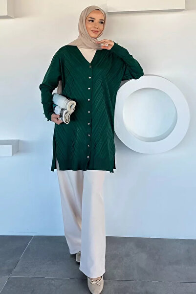 TOZLU Patterned Front Buttoned Hijab Knitwear Cardigan (Fits M-L-Xl)