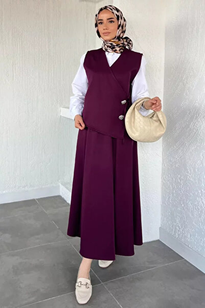 TOZLU Gülseli Tie-Up Vest Shirt Skirt Hijab Three-Piece Set