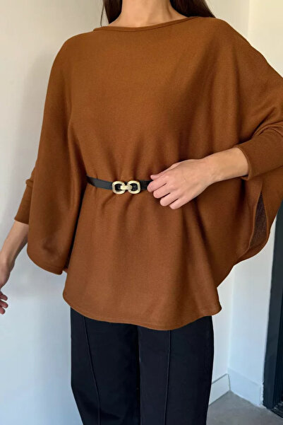 TOZLU Women's Belted Knitwear Poncho
