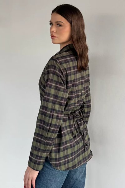 TOZLU Gülseli Women's Plaid Patterned Shirt with Button Detail
