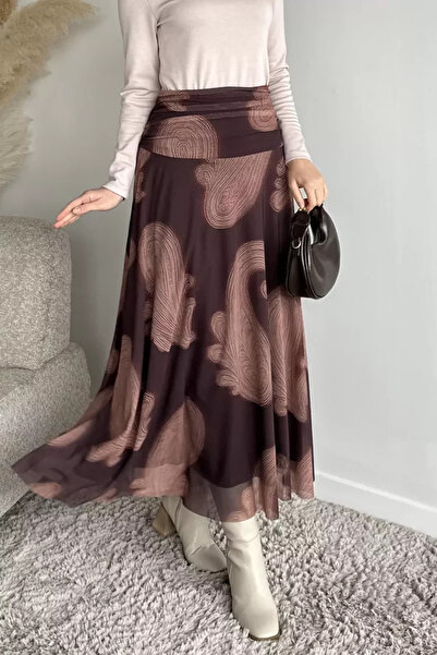 TOZLU Patterned Hijab Skirt with Waist Drawstring Detail