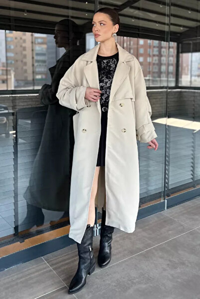 TOZLU Women's Oversized Trench Coat with Belt and Slits