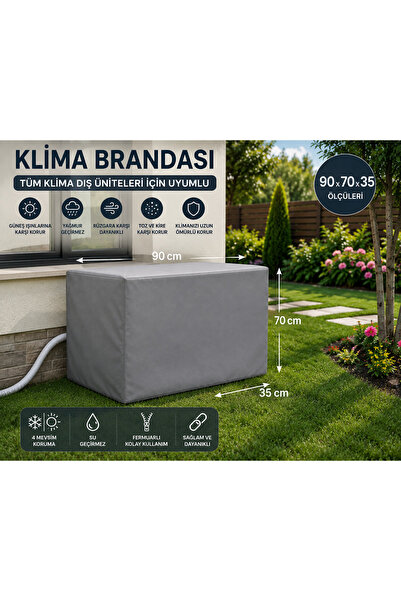 GOCİA PLUS Klima Dış Ünite Brandası 90x70x35 cm Gri 4 Mevsim Güneş Yağmur Toz...