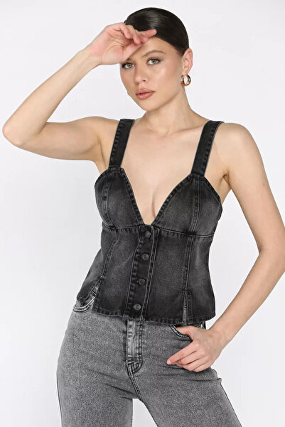 TOZLU Bustieră din denim cu corset la spate