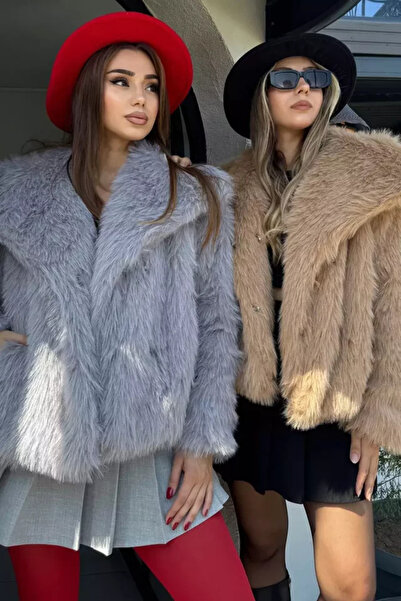 TOZLU Women's Loose Bearded Fur Lined Coat