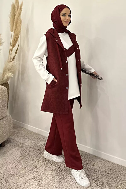 TOZLU Hooded Vest Tunic Pants Hijab Triple Set