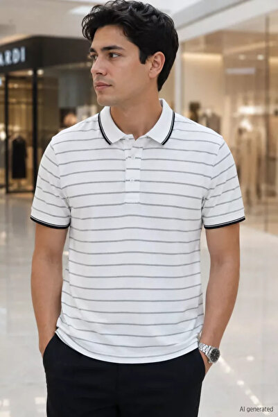 TOZLU Men's Striped Polo Collar T-Shirt