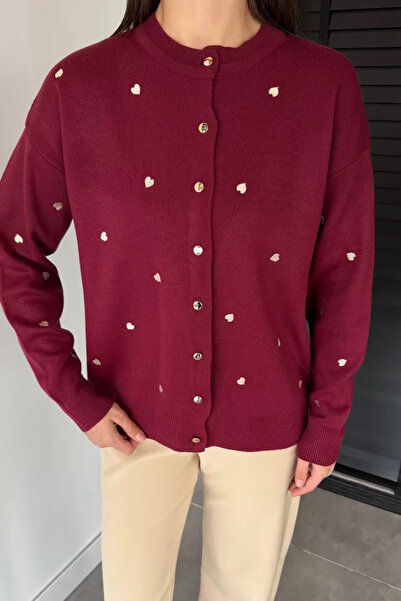 TOZLU Women's Heart Embroidered Knitwear Cardigan (Available in S-M-L)