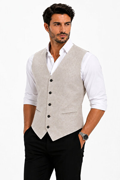 MENTOR REGALO Men's Vest V-Neck Beige Melange 50302