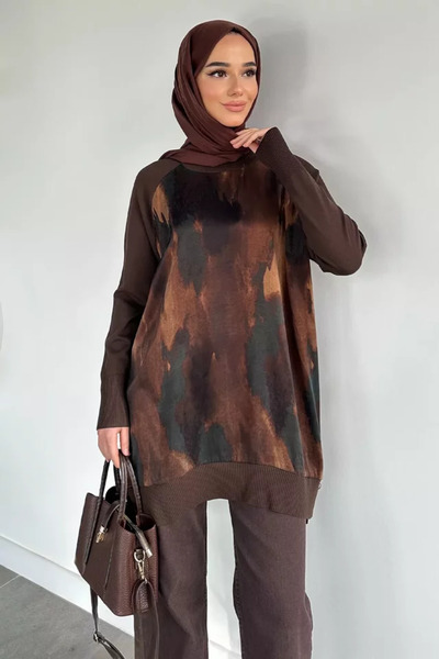 TOZLU Gülseli Side Zipper Detailed Silk Kübra Fabric Hijab Knitwear Tunic