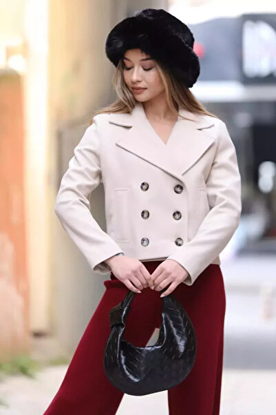 TOZLU Double-Breasted Collar Women's Cashmere Jacket