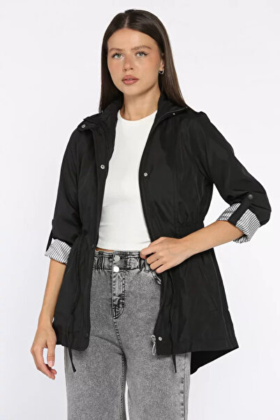 TOZLU Women's Waist Lace-Up Lined Trench Coat