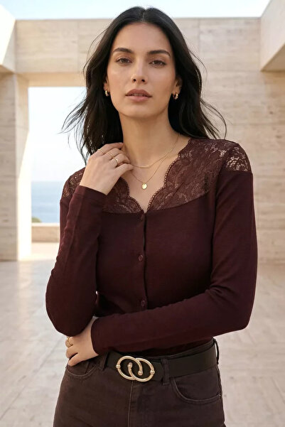 TOZLU Women's Lycra Cardigan with Ruched Front Buttons