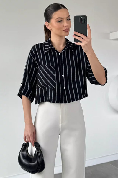 TOZLU Cămașă crop top cu dungi Gülseli pentru femei