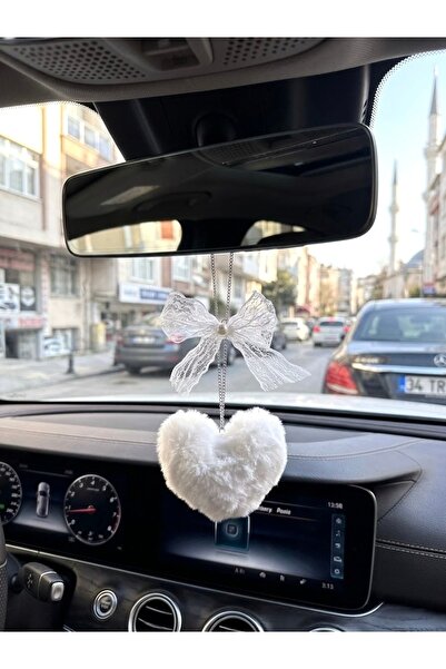 senfida Beyaz kalpli ve dantel fiyonklu dikiz süs oto aksesuar dikiz süs