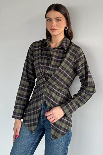 TOZLU Gülseli Women's Plaid Patterned Shirt with Button Detail