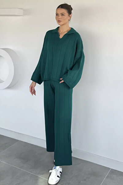 TOZLU Bluză cu guler polo, pantaloni, tricotaje, set din două piese