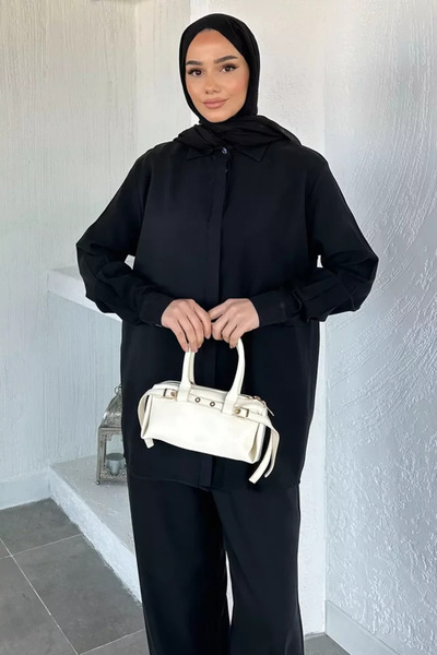 TOZLU Gülseli Shirt and Elastic Waist Pants Two-Piece Hijab Set