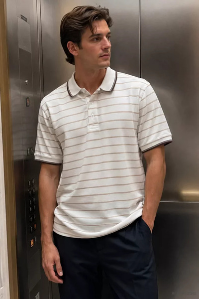 TOZLU Men's Striped Polo Collar T-Shirt