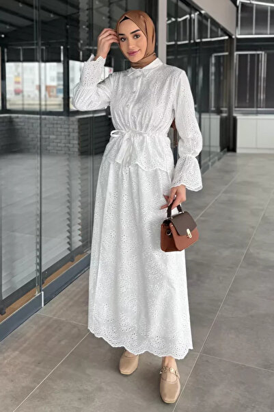 TOZLU Women's Scalloped Waist Tied Tunic Skirt Hijab Double Set